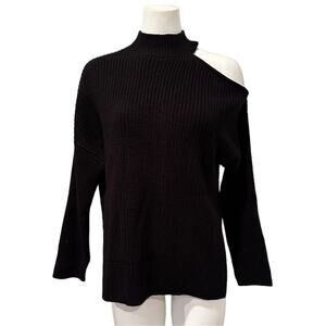 Sanctuary Ribbed Mock Neck Cut Out Shoulder Sweater Black XS